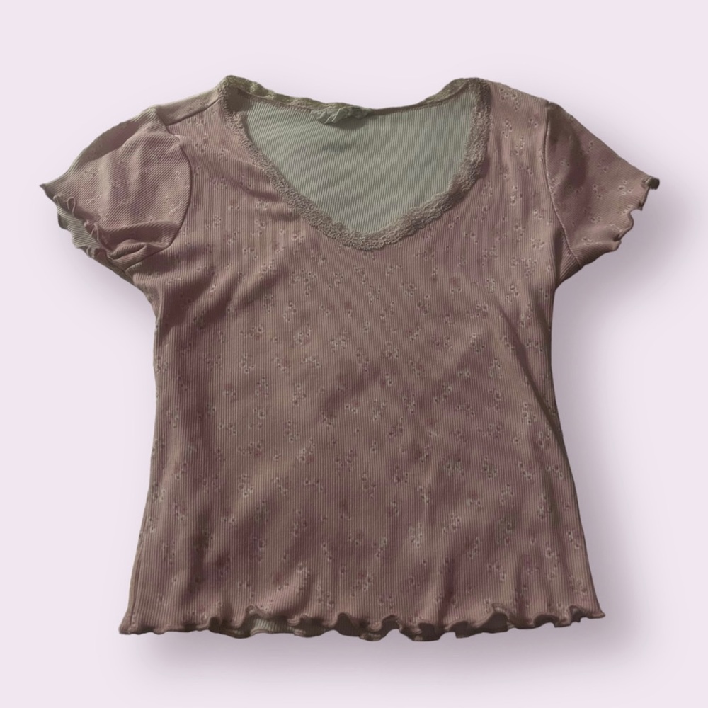 floral semi-cropped light pink top